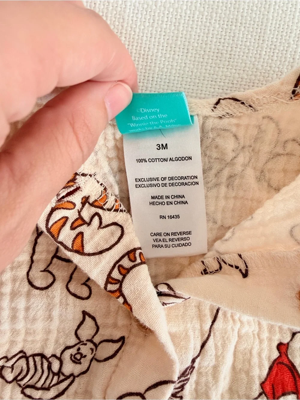 Winnie the Pooh muslin romper onesie 3m